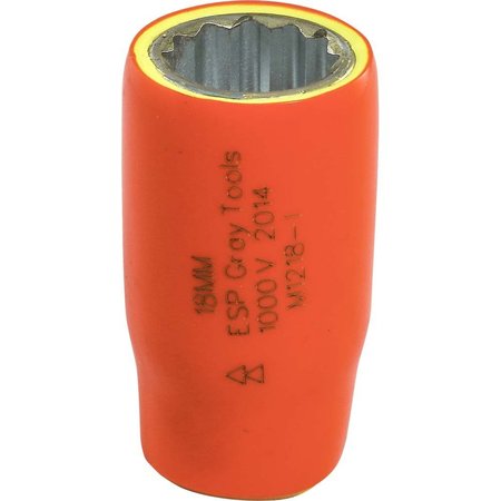 GRAY TOOLS 18mm X 1/2" Drive, 12 Point Standard Length, 1000V Insulated M1218-I